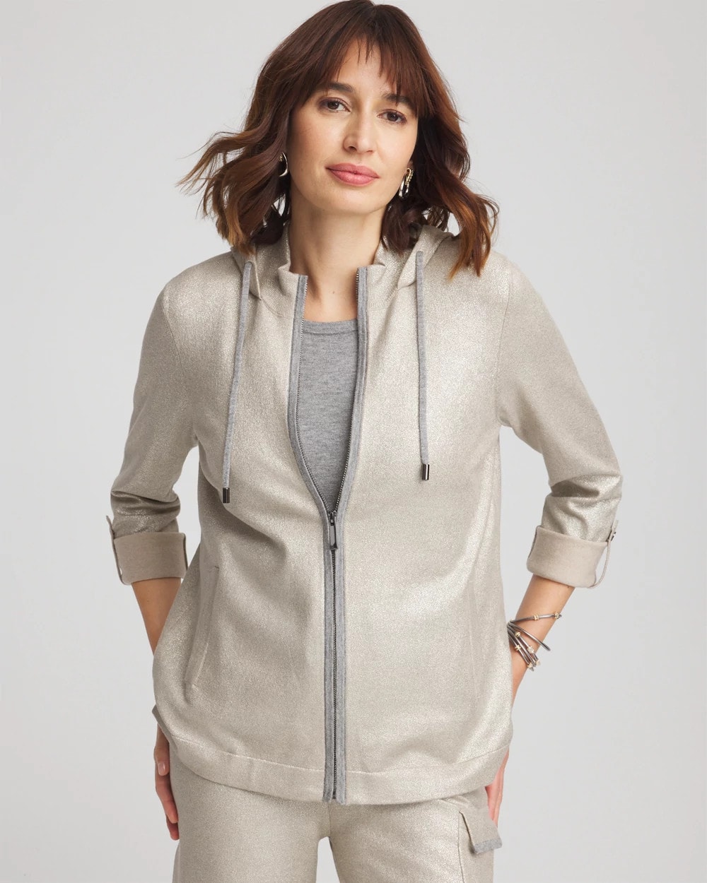 ジャケット・アウター Cashmere blend oversized jacket Zenergy® Luxe Foiled Cashmere Blend Hoodie | Chico's